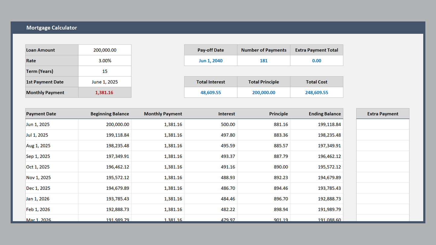 Excel Mortgage Calculator