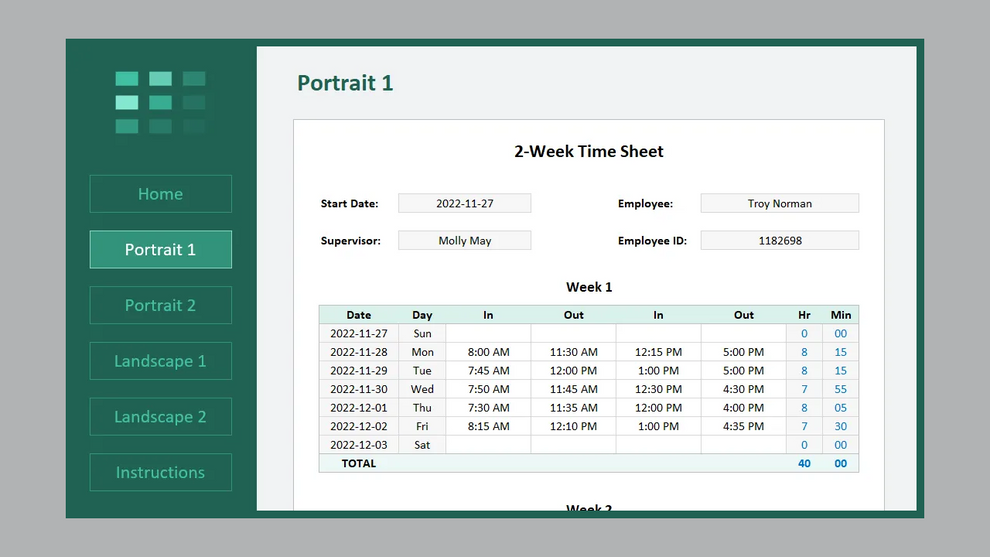 Excel Printable Timesheet – Spreadsheet Life