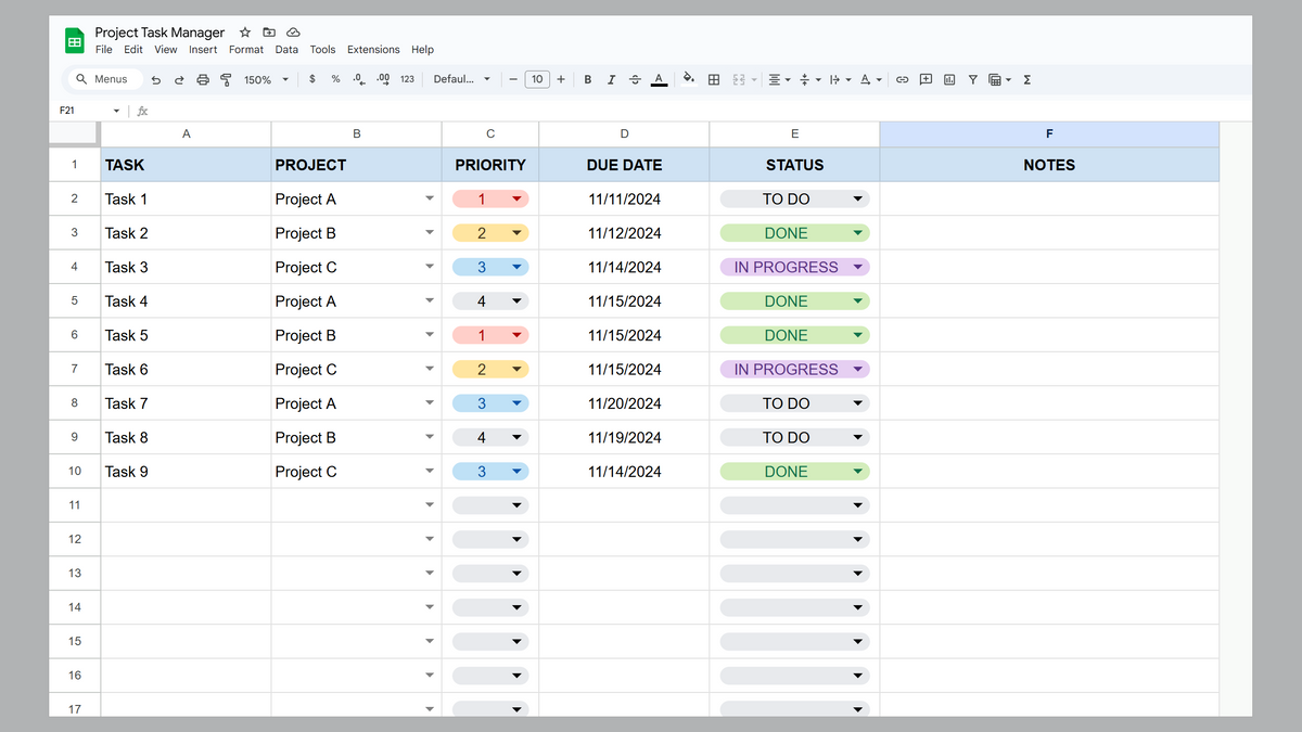 Google Sheets Project Task Manager – Spreadsheet Life