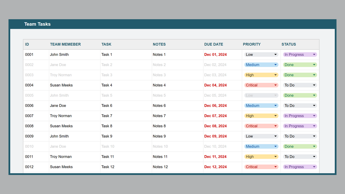 Google Sheets Team Task Manager