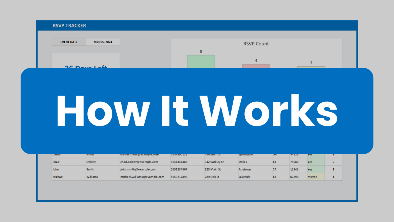 Video showing how to use the Excel RSVP Tracker